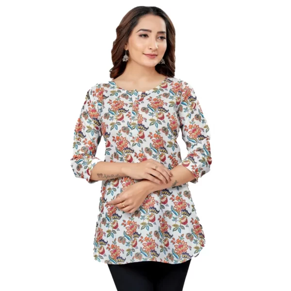 Women's Cotton Blend Round Neck 3/4 Sleeves Short Top (Multicolor)