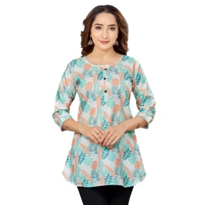 Generic Women’s Cotton Blend Round Neck 3/4 Sleeves Short Top (Cream) – 3XL