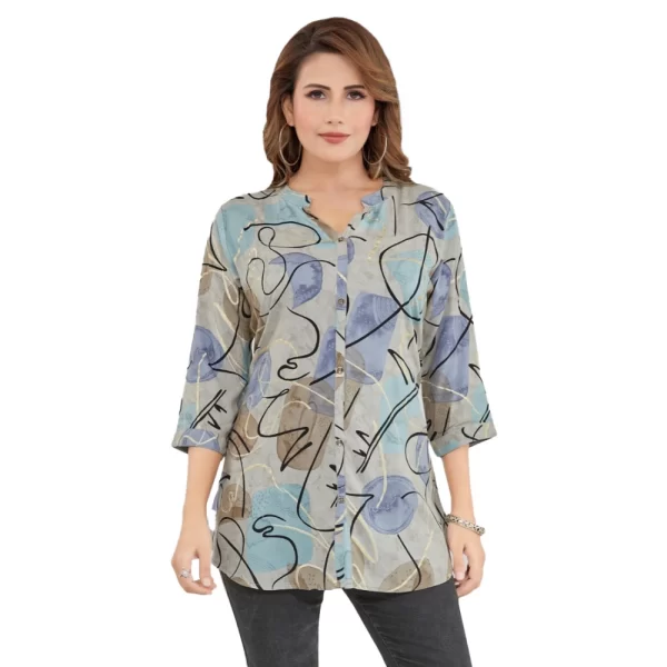 Women's Rayon Mandarin Collar 3/4 Sleeves Short Top (Grey)
