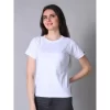 Women's Cotton Blended Solid Round Neck Half Sleeve T-Shirt (White)