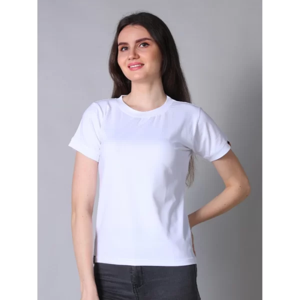 Women's Cotton Blended Solid Round Neck Half Sleeve T-Shirt (White)