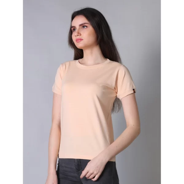 Women's Cotton Blended Solid Round Neck Half Sleeve T-Shirt (Peach)