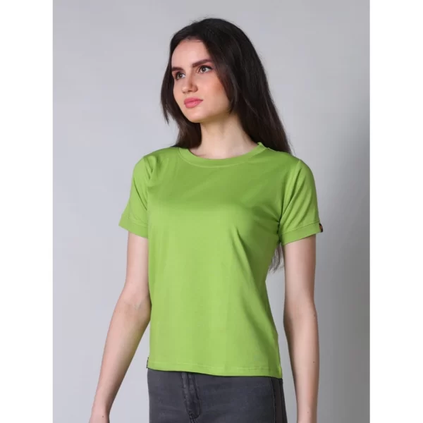 Women's Cotton Blended Solid Round Neck Half Sleeve T-Shirt (Green)