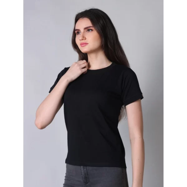 Women's Cotton Blended Solid Round Neck Half Sleeve T-Shirt (Black)