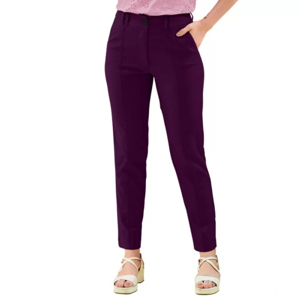 Generic Women's Polyester Solid With Pocket Pant (Wine)