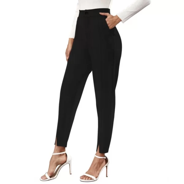 Generic Women's Polyester Solid With Pocket Pant (Black)