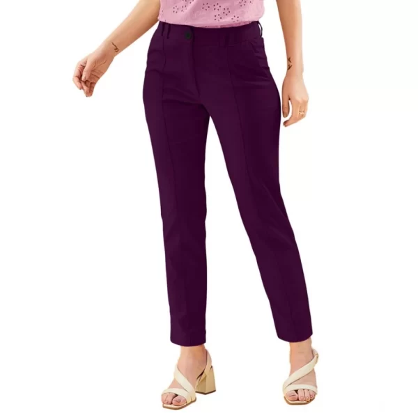 Generic Women's Polyester Solid With Pocket Pant (Wine)