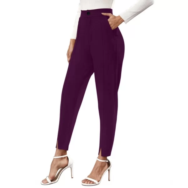 Generic Women's Polyester Solid With Pocket Pant (Wine)