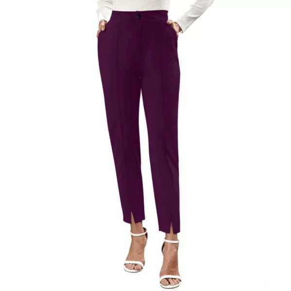 Generic Women's Polyester Solid With Pocket Pant (Wine)