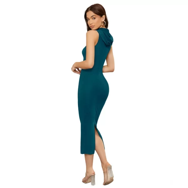 Women's Knitting stretchable Solid Round Neck Sleeveless Dress (Morpich)