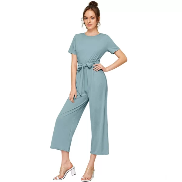 Women's Knitting stretchable Solid Round Neck Cap Sleeve Jumpsuit (Pista )
