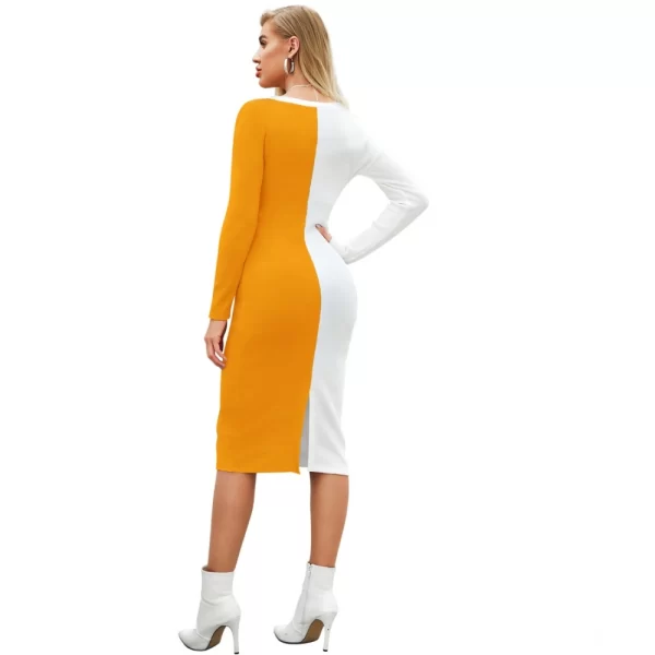 Women's Knitting stretchable Solid Round Neck Full Sleeve Dress (Yellow)
