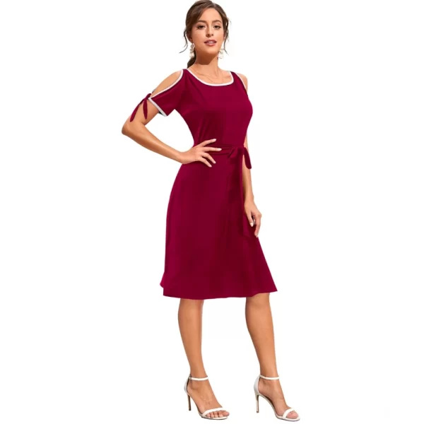 Women's Knitting stretchable Solid Round Neck Sleeveless Dress (Maroon)