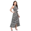 Women's Polyester Zebra Pattern Halter Neck Sleeveless Dress (White)