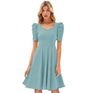 Generic Women’s Knitting stretchable Solid V Neck Cap Sleeve Dress (Pista)