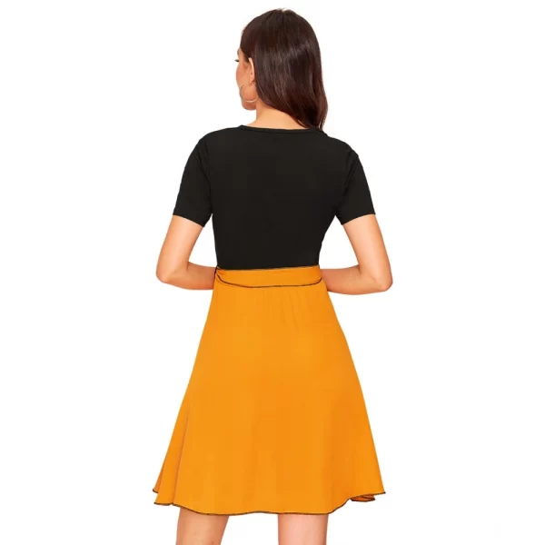 Women's Knitting stretchable Solid Round Neck Cap Sleeve Dress (Yellow)