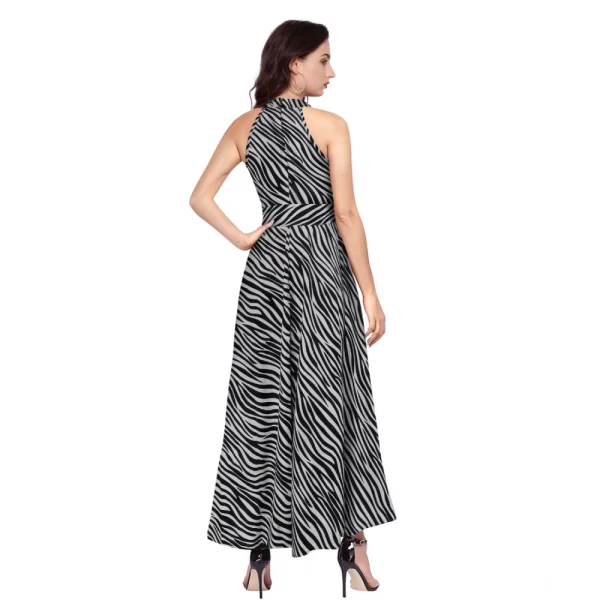 Women's Polyester Zebra Pattern Halter Neck Sleeveless Dress (Navy Blue)