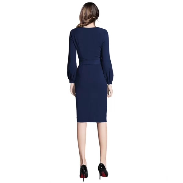 Women's Knitting stretchable Solid Round Neck Full Sleeve Dress (Blue)