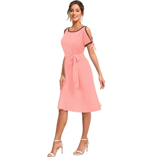 Women's Knitting stretchable Solid Round Neck Sleeveless Dress (Peach)