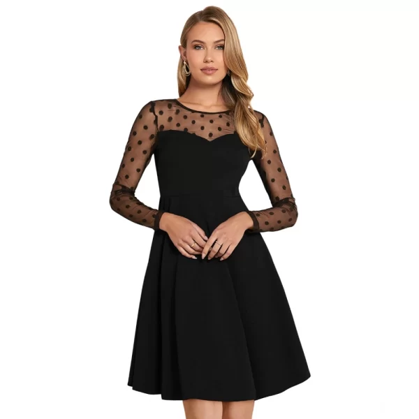 Women's Knitting stretchable Solid Round Neck Full Sleeve Dress (Black)