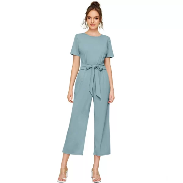 Women's Knitting stretchable Solid Round Neck Cap Sleeve Jumpsuit (Pista )