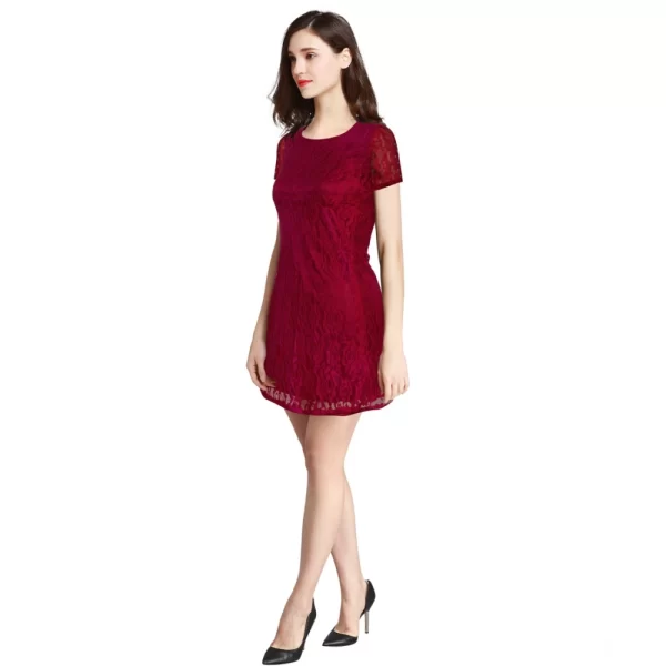 Women's Rasal Solid Round Neck Cap Sleeve Dress (Maroon)