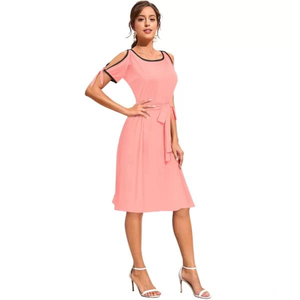 Women's Knitting stretchable Solid Round Neck Sleeveless Dress (Peach)