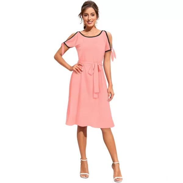 Women's Knitting stretchable Solid Round Neck Sleeveless Dress (Peach)