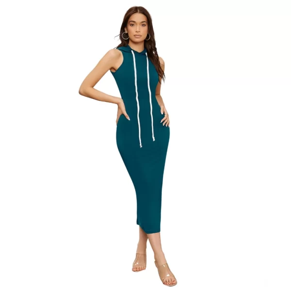 Women's Knitting stretchable Solid Round Neck Sleeveless Dress (Morpich)