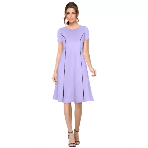 Women's Knitting stretchable Solid Round Neck Cap Sleeve Dress (Purple)