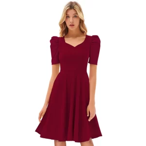 Generic Women’s Knitting stretchable Solid V Neck Cap Sleeve Dress (Maroon)