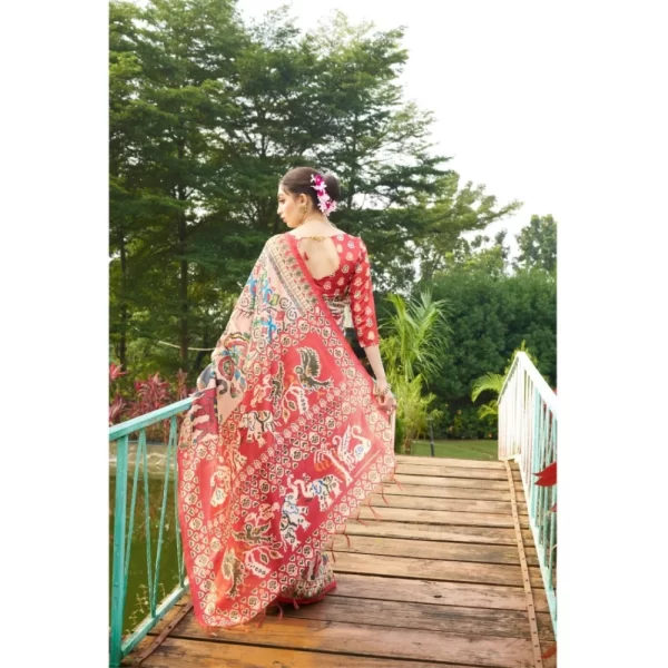 Women's Tussar Silk Printed Saree With Unstitched Blouse (Maroon, 5.5 Mtr)