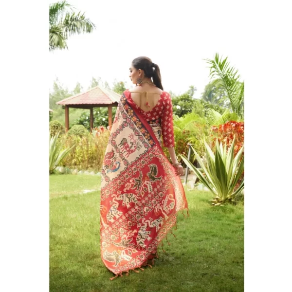Women's Tussar Silk Printed Saree With Unstitched Blouse (Maroon, 5.5 Mtr)