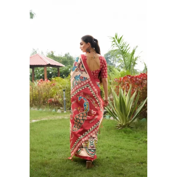 Women's Tussar Silk Printed Saree With Unstitched Blouse (Maroon, 5.5 Mtr)