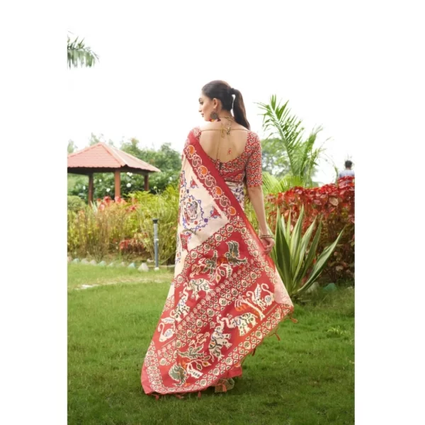 Women's Tussar Silk Printed Saree With Unstitched Blouse (Maroon, 5.5 Mtr)