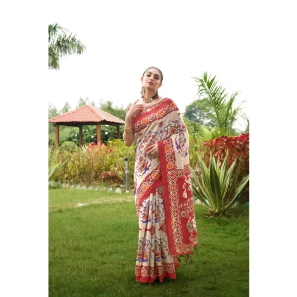 Women's Tussar Silk Printed Saree With Unstitched Blouse (Maroon, 5.5 Mtr)