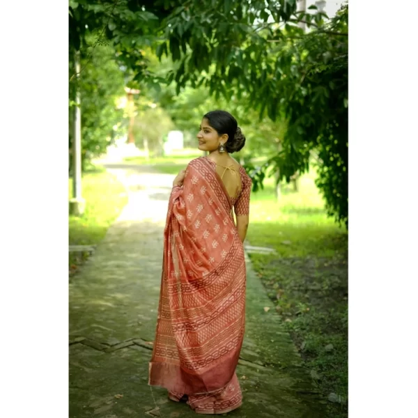 Women's Cotton Printed Saree With Unstitched Blouse (Orange, 5.5 Mtr)