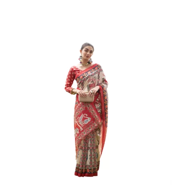 Women's Tussar Silk Printed Saree With Unstitched Blouse (Maroon, 5.5 Mtr)