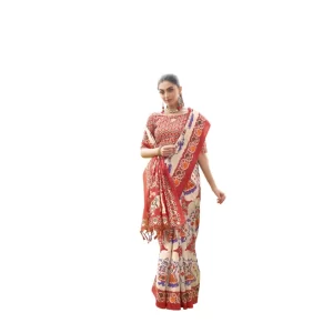 Women’s Tussar Silk Printed Saree With Unstitched Blouse (Maroon, 5.5 Mtr)