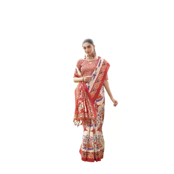 Women's Tussar Silk Printed Saree With Unstitched Blouse (Maroon, 5.5 Mtr)