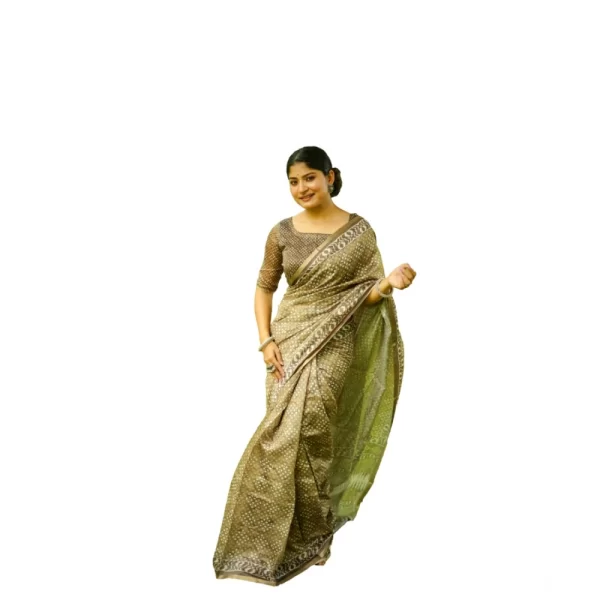Women's Cotton Printed Saree With Unstitched Blouse (Green, 5.5 Mtr)