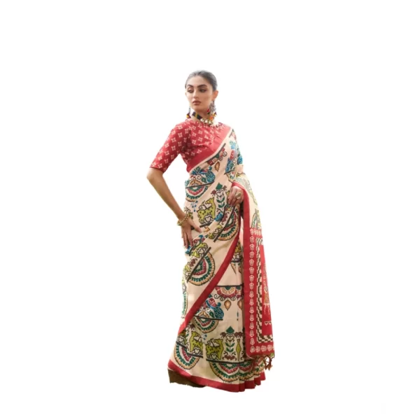 Women's Tussar Silk Printed Saree With Unstitched Blouse (Maroon, 5.5 Mtr)