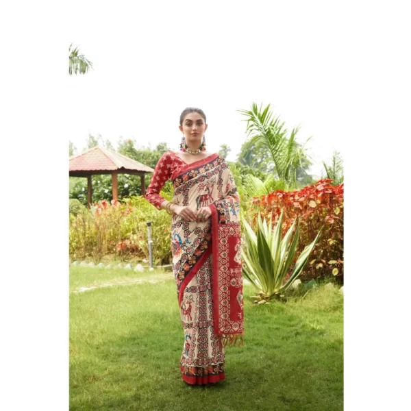 Women's Tussar Silk Printed Saree With Unstitched Blouse (Maroon, 5.5 Mtr)