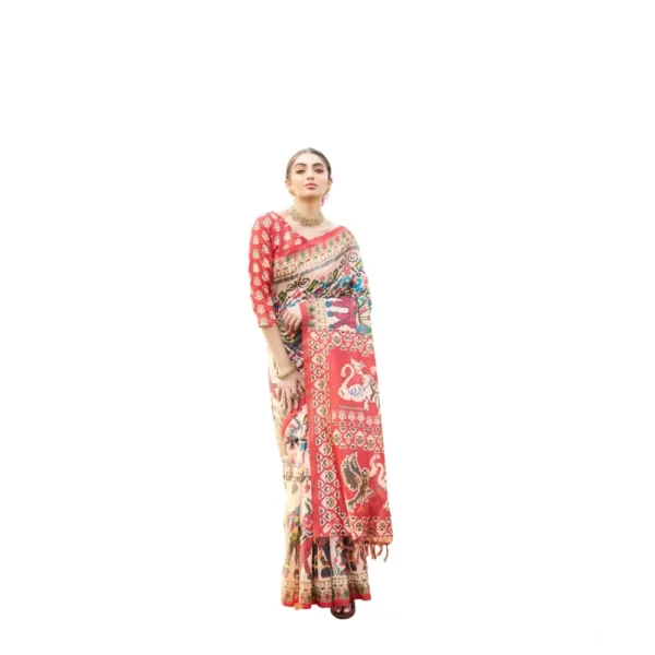Women's Tussar Silk Printed Saree With Unstitched Blouse (Maroon, 5.5 Mtr)