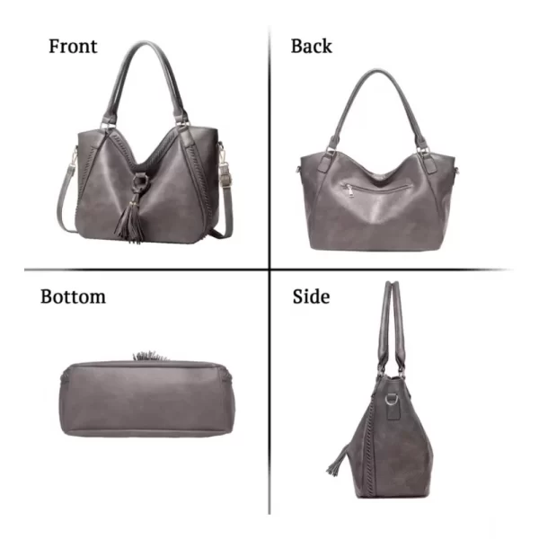 Generic Women's PU Leather Large Shoulder Zipper Handbag (Grey)