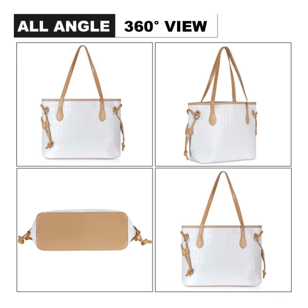 Women's Canvas Medium Shoulder Zipper Handbag (White)