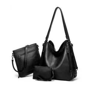 Generic Women’s PU Leather Medium Shoulder Zipper Handbag (Black)