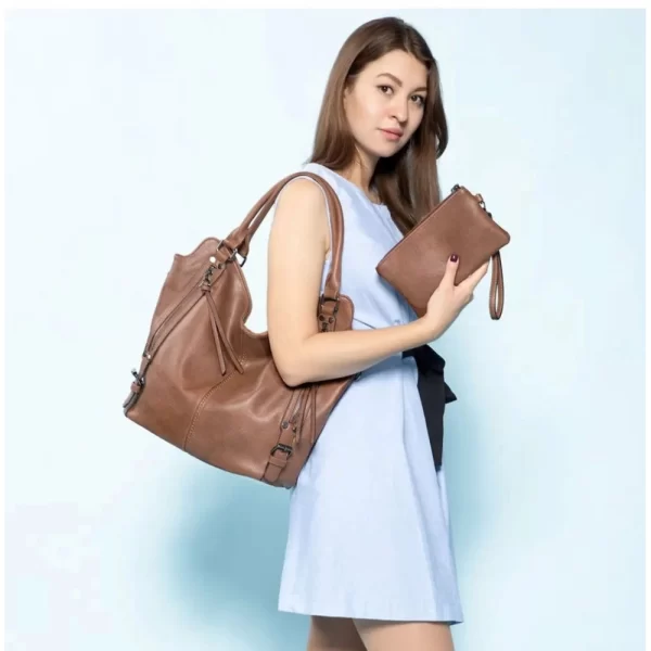 Generic Women's PU Leather Large Shoulder Zipper Handbag (Brown)