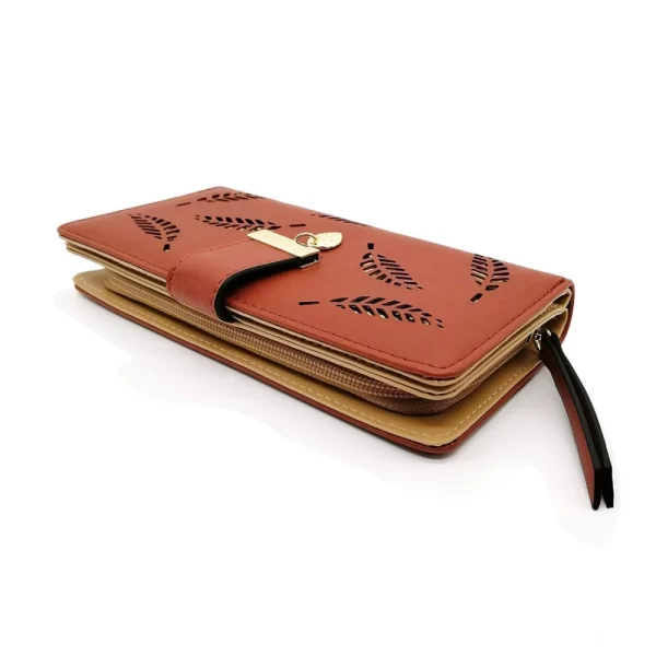 Women's Faux Leather Medium Snap Button Wallet (Brown)