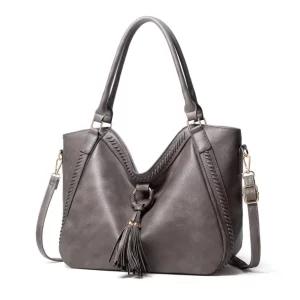 Generic Women’s PU Leather Large Shoulder Zipper Handbag (Grey)